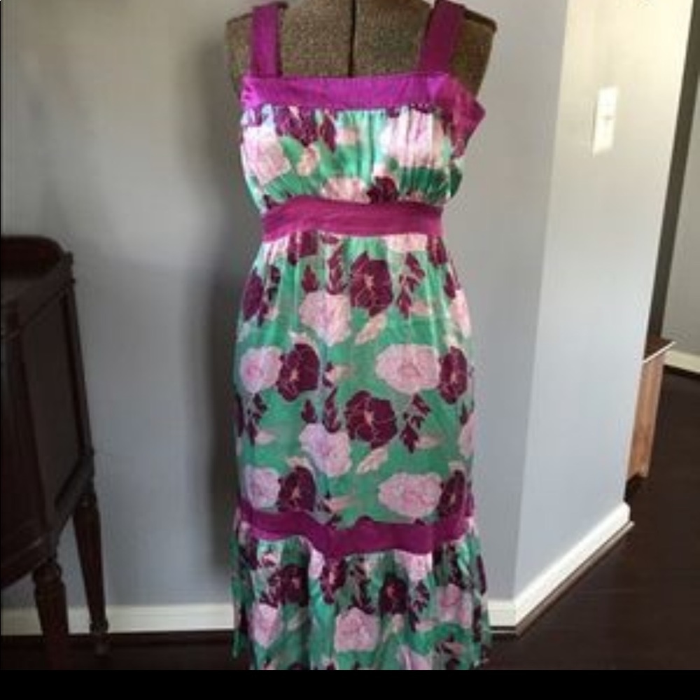 silk dress wedding prom large flowers midi retro
